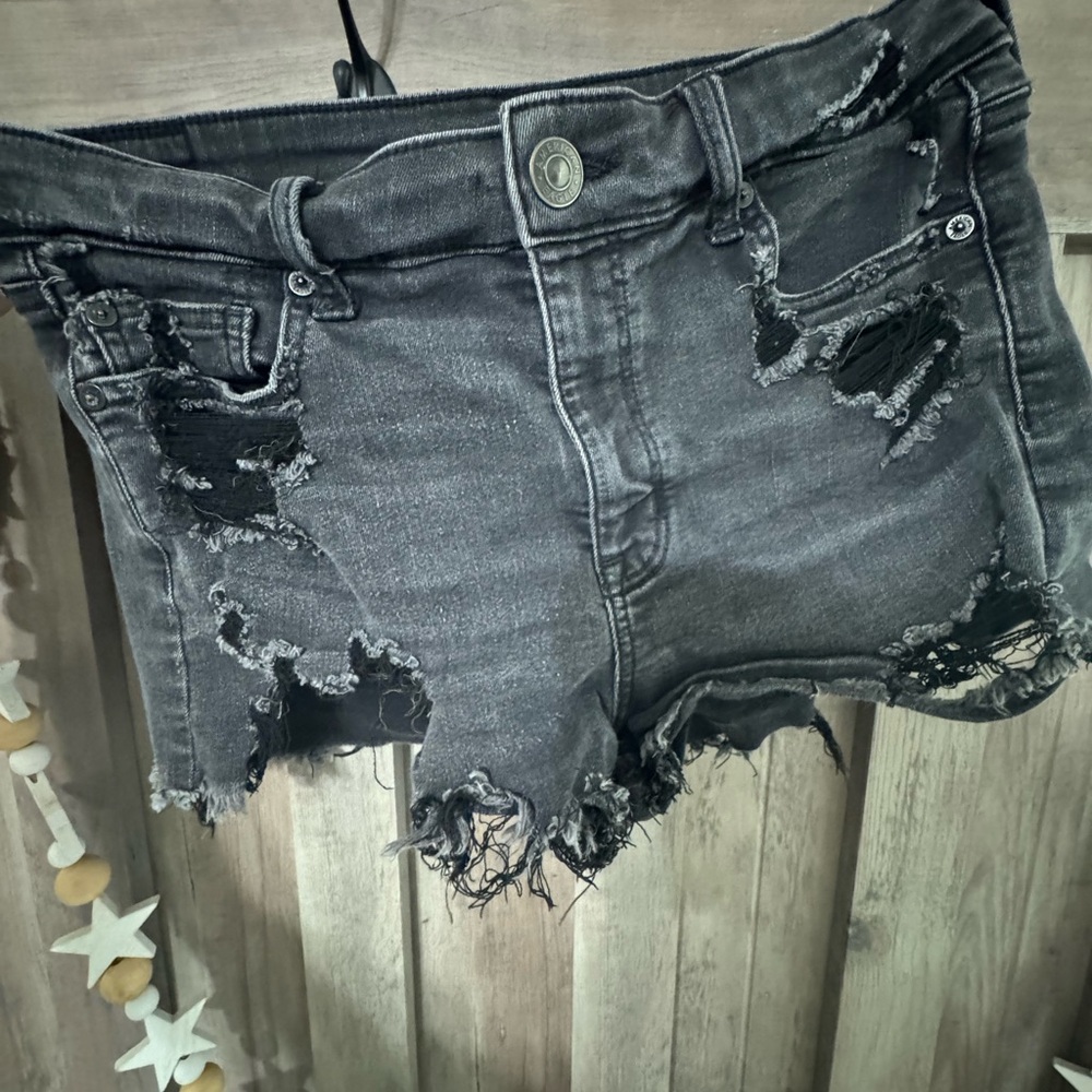 American Eagle Distressed Black Denim Shorts